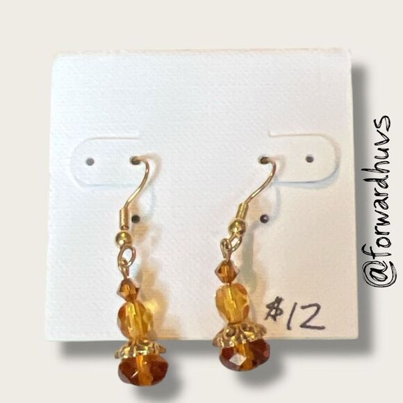 Bundle Sale 3 for $15 | Amber-Colored Faceted Bead Dangle Earrings – 1.5” - Picture 1 of 8